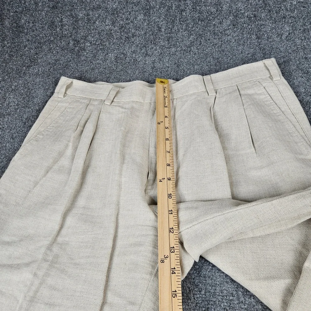 Caribbean Mens Tan Herringbone Linen Cotton Pleated Dress Pants 36x32